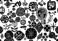 リネンプリント 花図案の吹き寄 グリーン