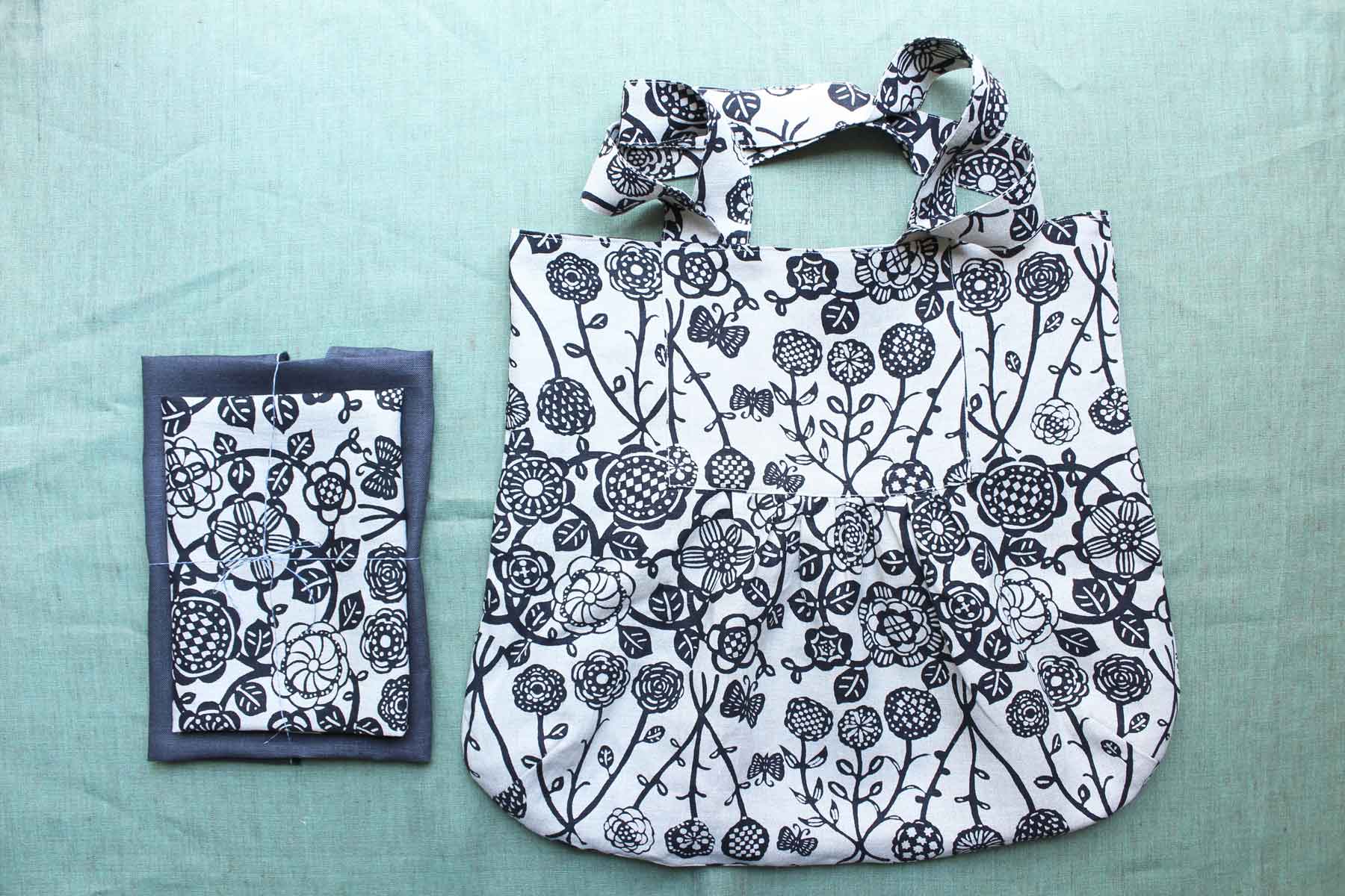 四角いヨークのトートバックセット<br>のばな Flax×黒