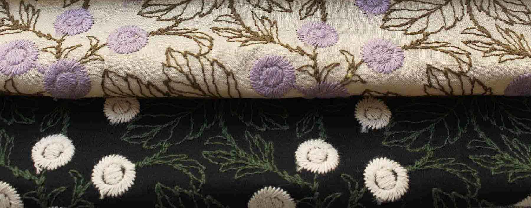 Jcコットン刺繍花柄-丸い花