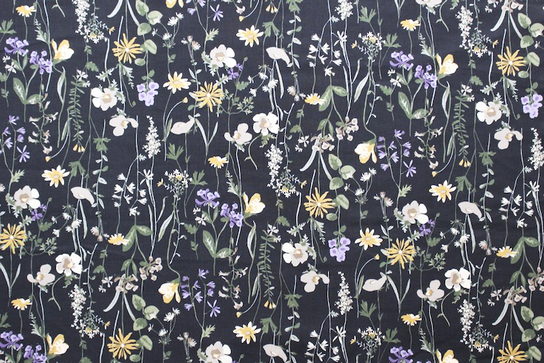 Jpコットン綾織フラワー<br />ブラック