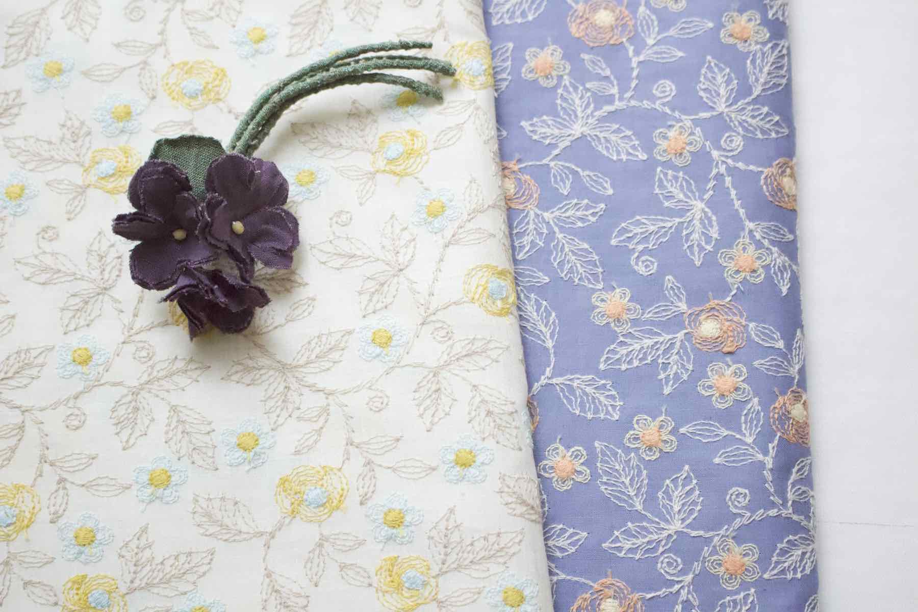 Jc綿ローン刺繍　美貌の花<br />　オフ- 水 黄