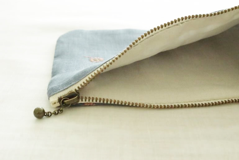 ポーチ巾着セット<br />舞う花　青+ピンク