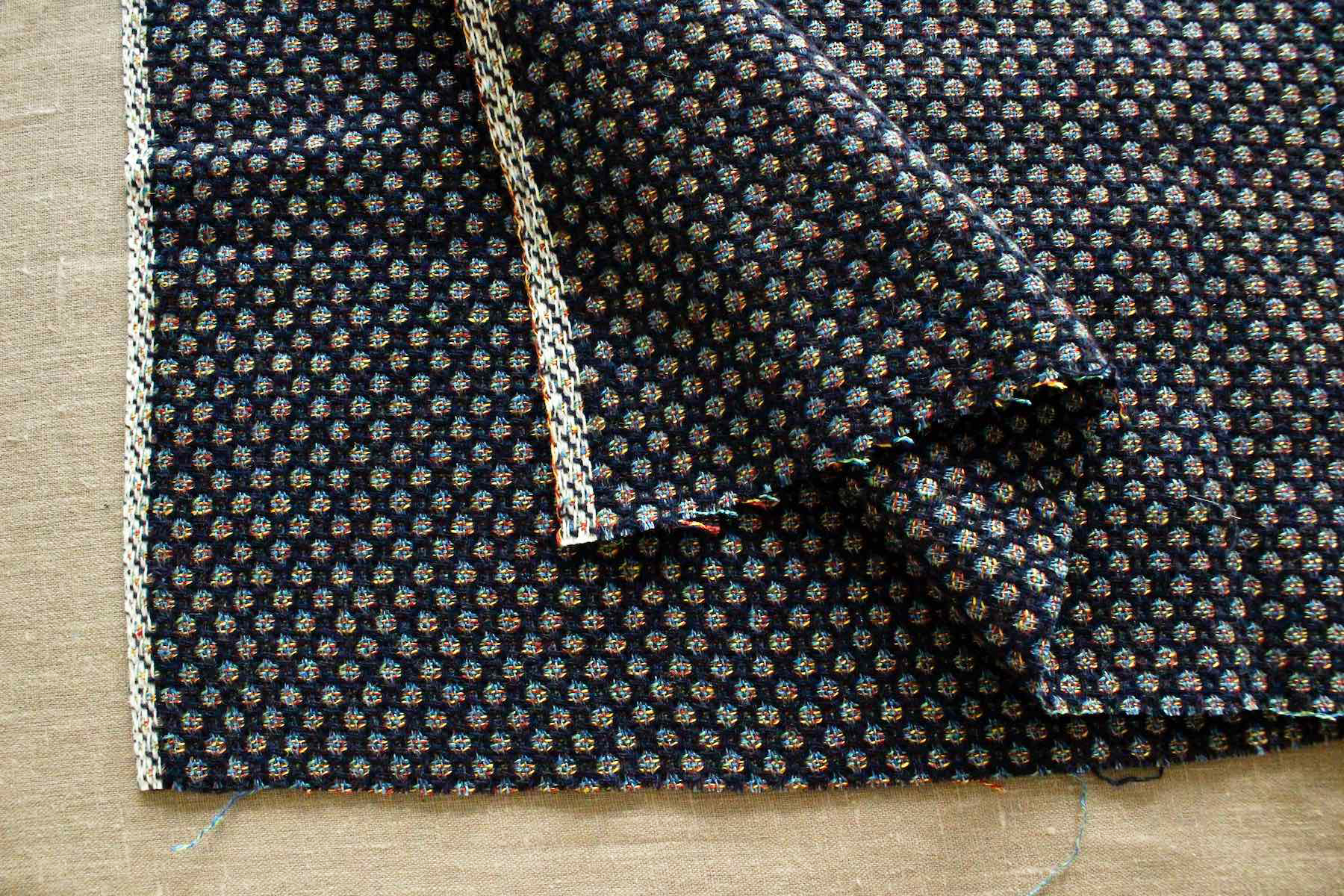 LINNETヘンプウールバーズアイー色多彩C3赤<br />ネイビ-×赤×黄×青×緑