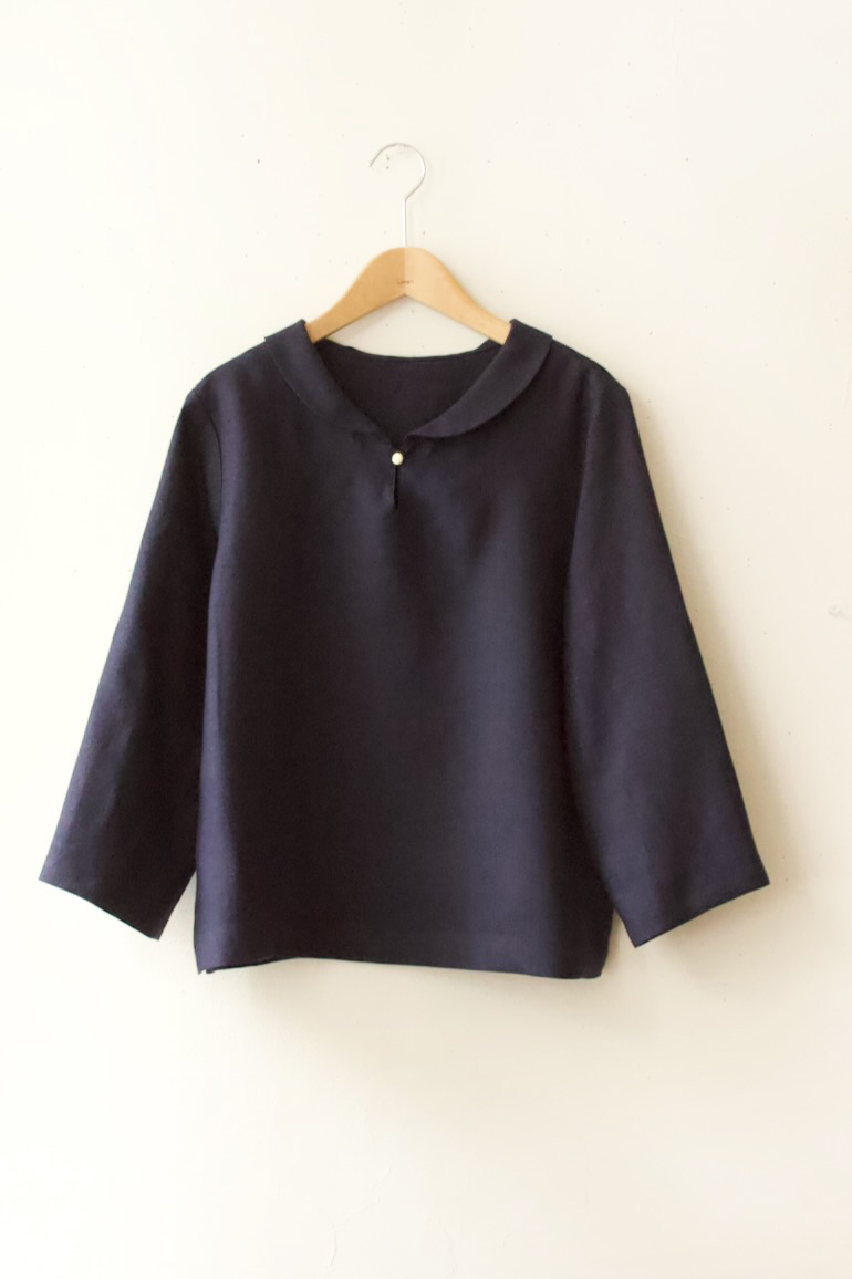 PD　No8へちま衿ブラウス<br />アンソレイエダ-クネイビ--L,XL