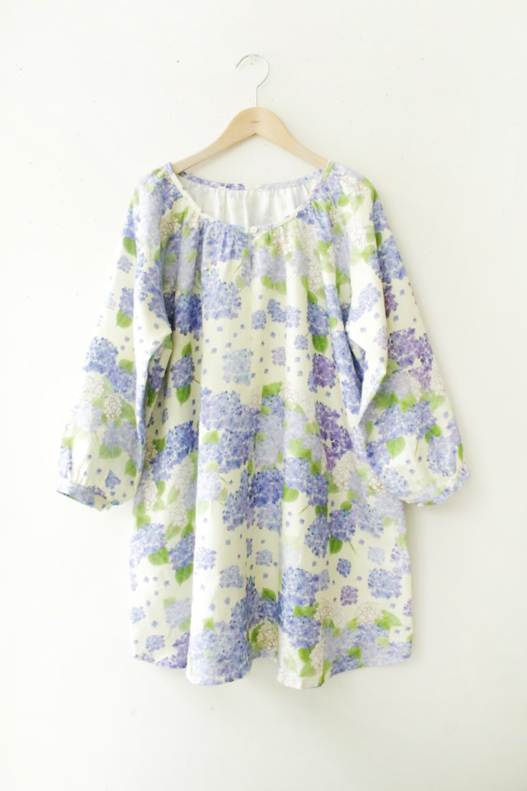 SO NO.107ラグランスリーブ　75cm丈<br />紫陽花　カナリア