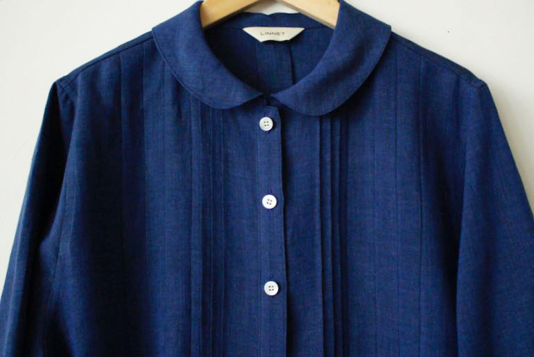 SDNo113ピンタックブラウスワンピース丈104cm長袖<br />シャンブレイネイビ-