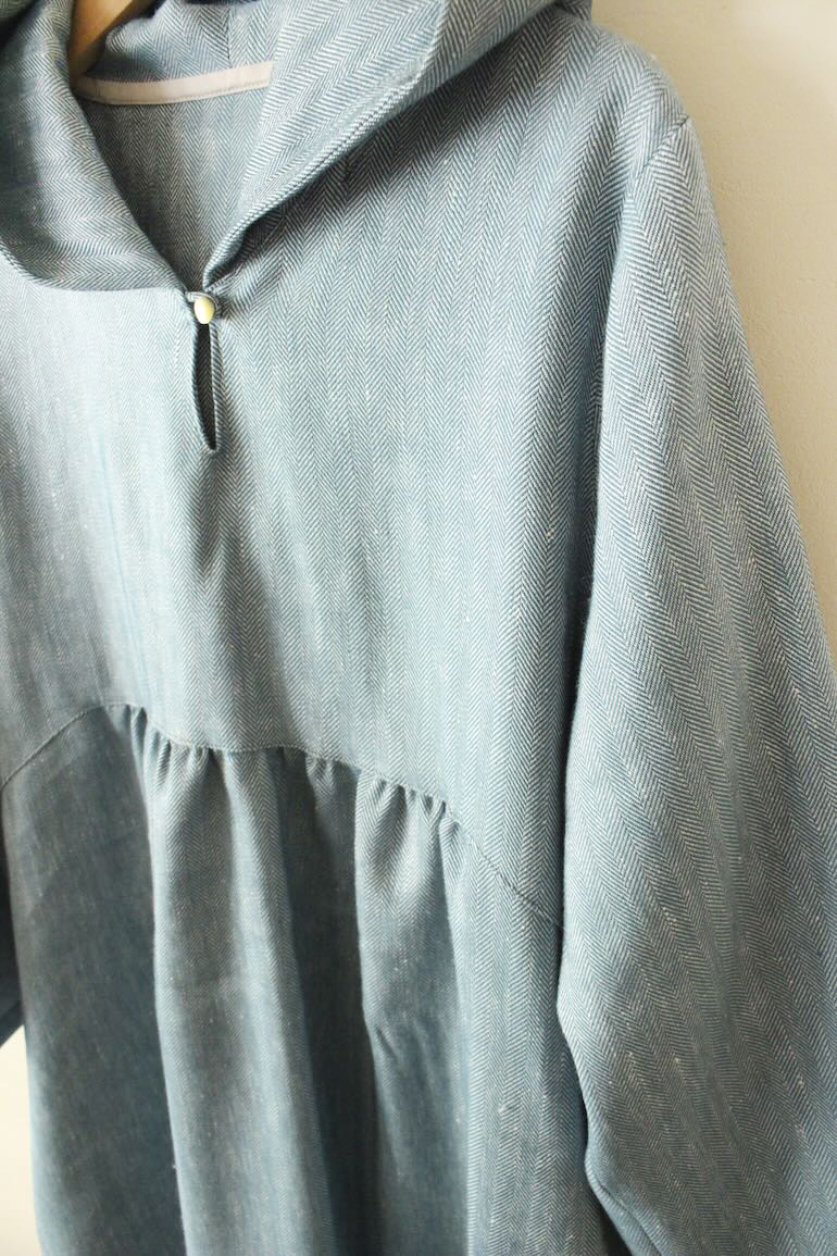 PDNo.120 フード付きワンピース　リネンウール<br />HBスモ-キ-ブル-