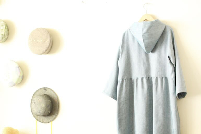 PDNo.120 フード付きワンピース　リネンウール<br />HBスモ-キ-ブル-