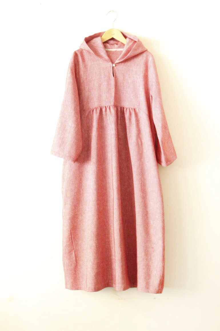 PDNo.120 フード付きワンピース　リネンウール<br />OXチェリ-レッド