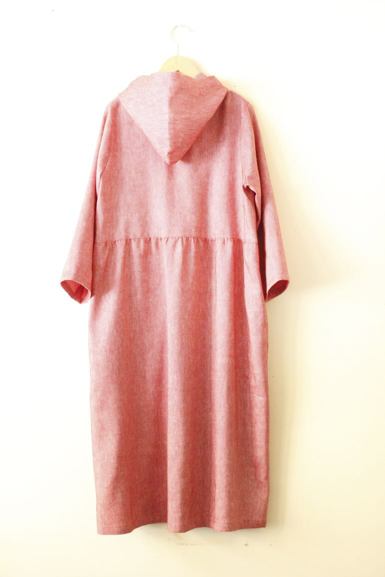 PDNo.120 フード付きワンピース　リネンウール<br />OXチェリ-レッド