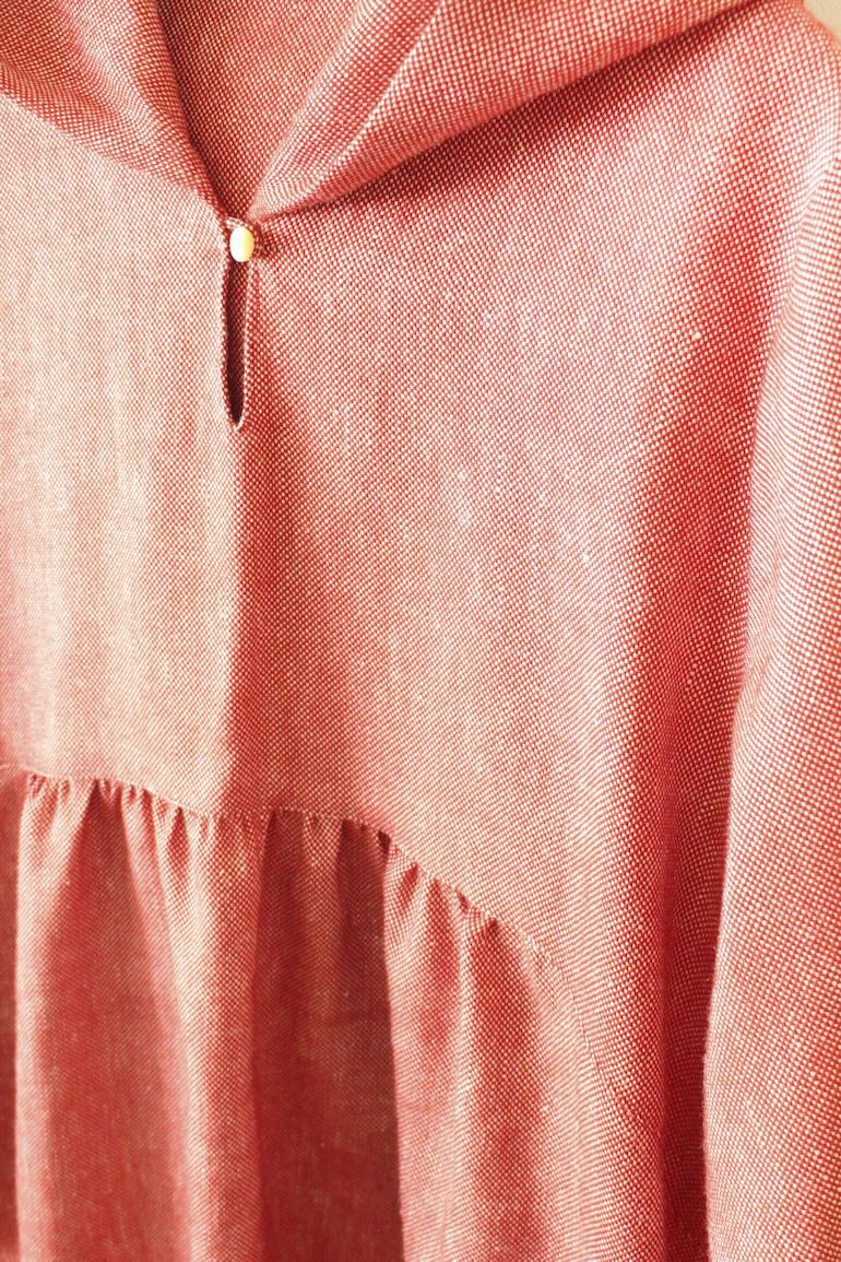 PDNo.120 フード付きワンピース　リネンウール<br />OXチェリ-レッド