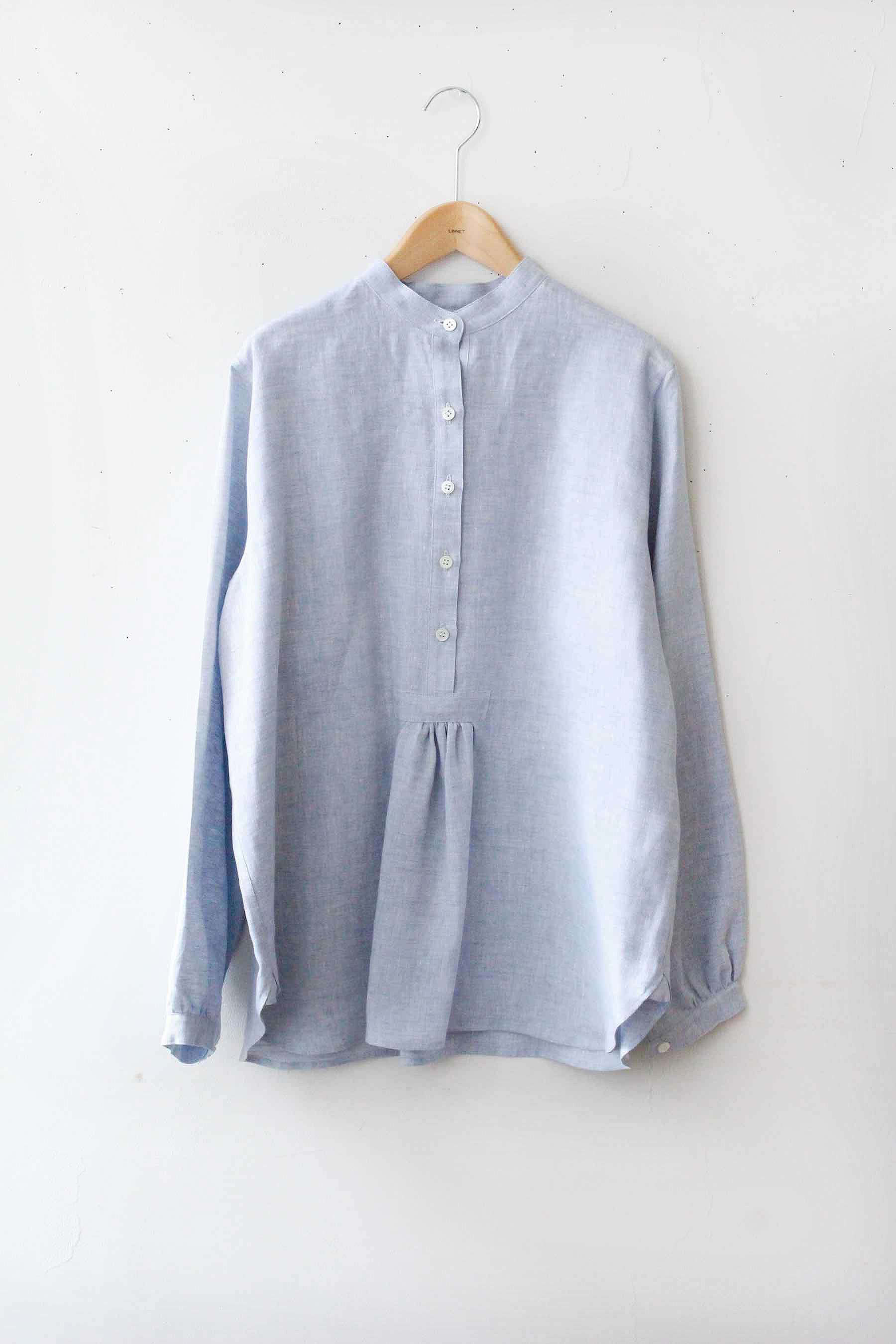 PD No.121　スタンドカラーのブラウス長袖<br />シャンブレイアクア