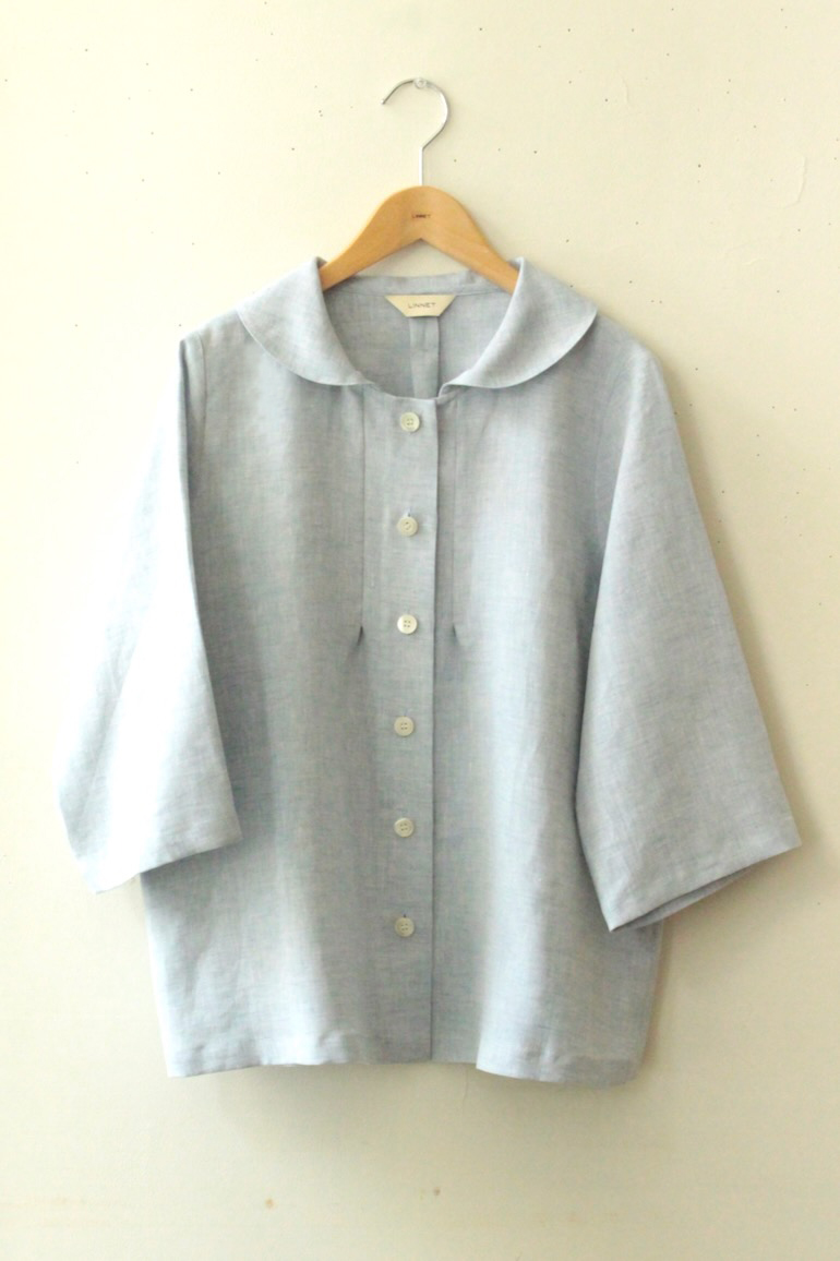 PDNo.126大きめヘチマ衿ブラウス　<br />シャンブレイ　アクア