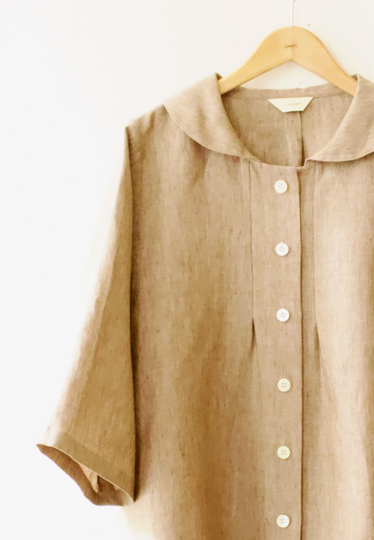 PDNo.126大きめヘチマ衿ブラウス　<br />シャンブレイサンドベ-ジュ