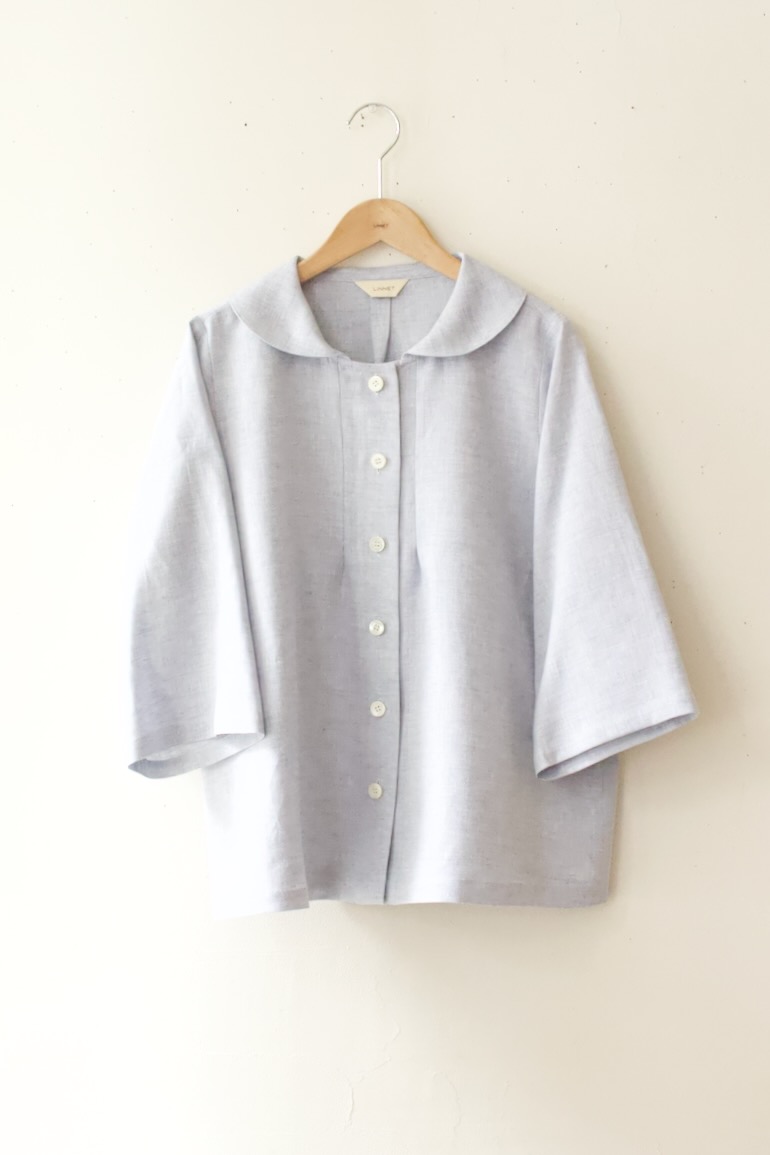 PDNo.126大きめヘチマ衿ブラウス　<br />シャンブレイアクア