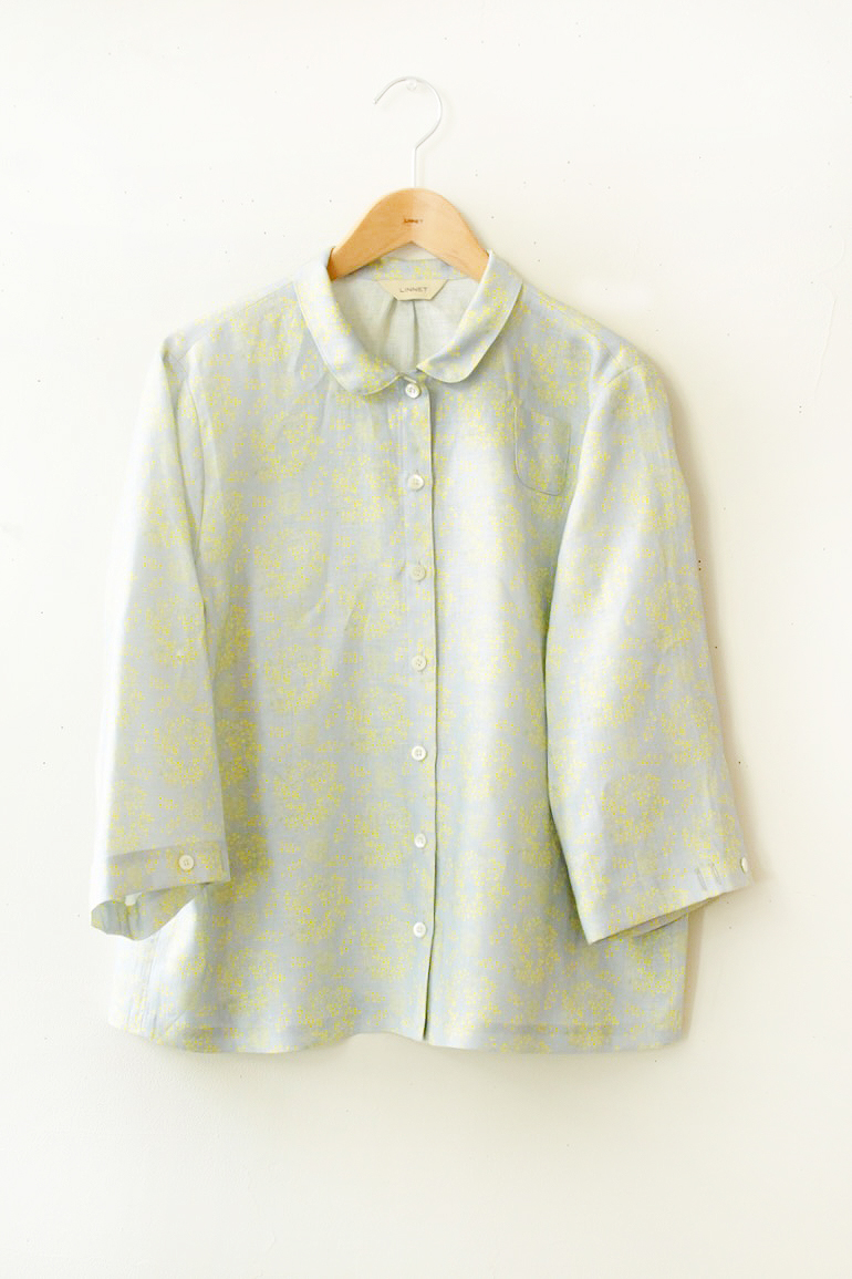 PD No.135小さな丸衿ブラウス　　7分袖<br />ミモザグレ-