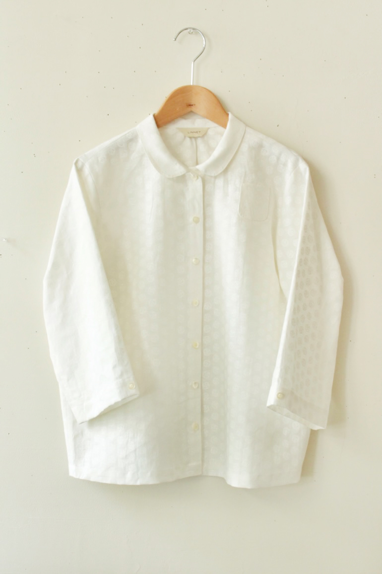 PD No.135小さな丸衿ブラウス　　7分袖<br />ロ-ズドット白