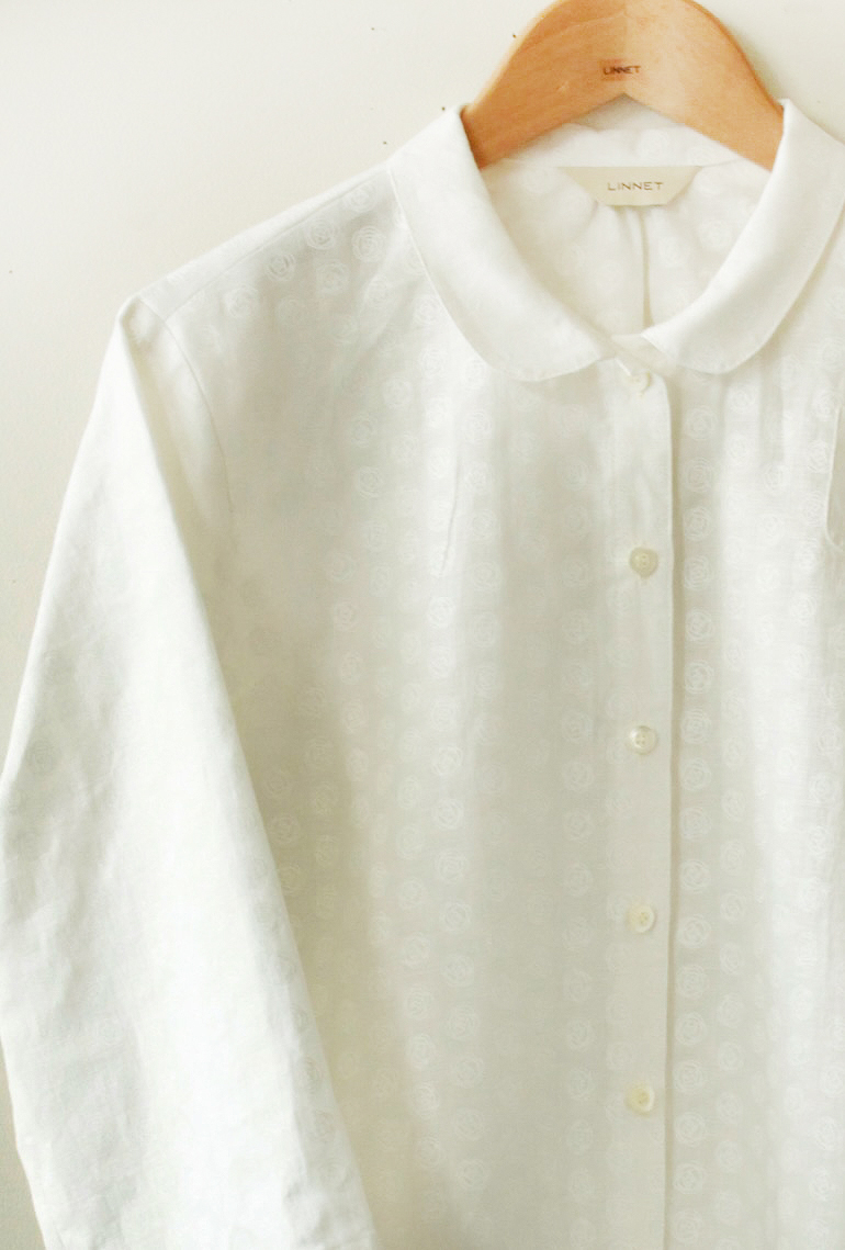 PD No.135小さな丸衿ブラウス　　7分袖<br />ロ-ズドット白