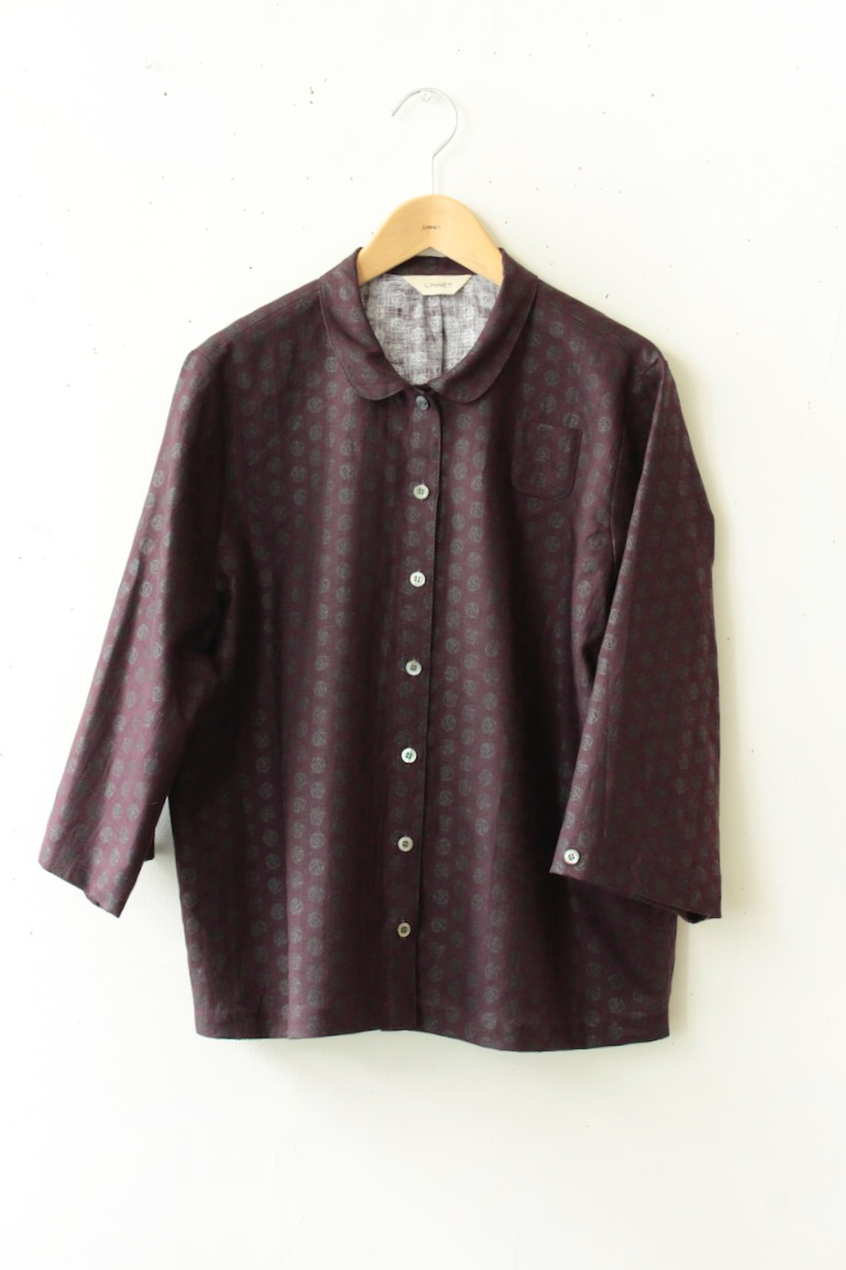 PD No.135小さな丸衿ブラウス　　7分袖<br />ロ-ズドット紫