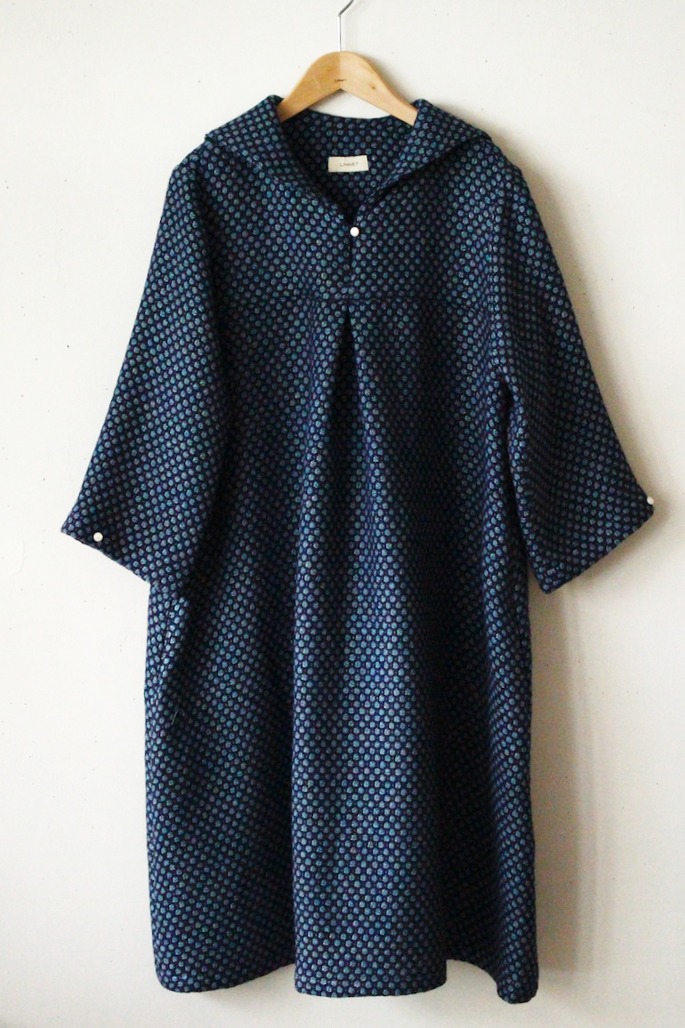 No140セーラーカラーのドレス　ヘンプウール<br />バ-ズアイ2Naグリ-ン