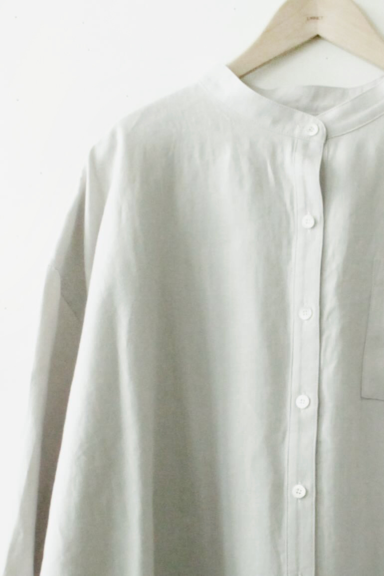 PD No.141　スタンドカラービッグロングシャツ長袖ギャザー<br />クラシックシルバ-グレ-
