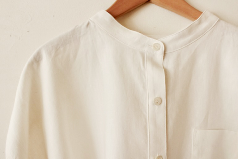 PD No.141　スタンドカラービッグシャツ長袖ギャザー<br />クラシックスノ-ホワイト