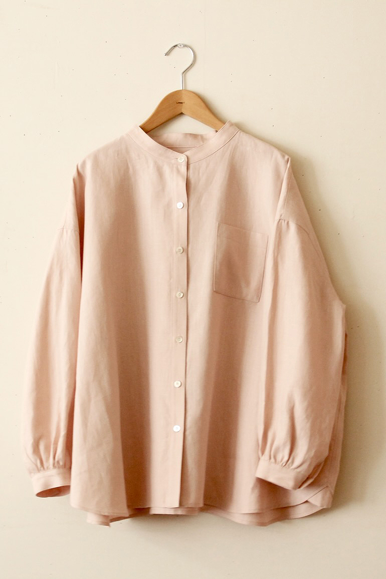 PD No.141　スタンドカラービッグシャツ長袖ギャザー<br />クラシックダスティ-ピンク