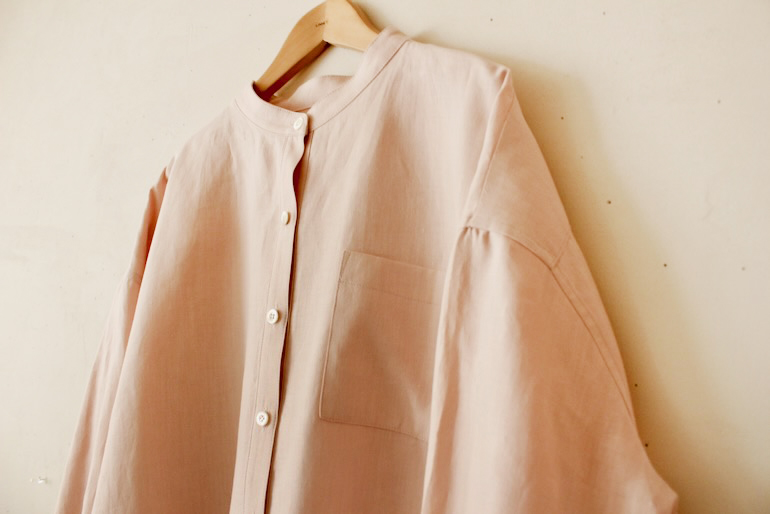 PD No.141　スタンドカラービッグシャツ長袖ギャザー<br />クラシックダスティ-ピンク