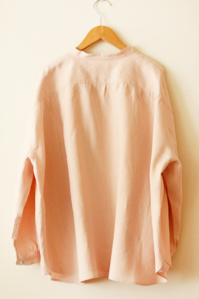 PD No.141　スタンドカラービッグシャツ長袖ギャザー<br />クラシックダスティ-ピンク