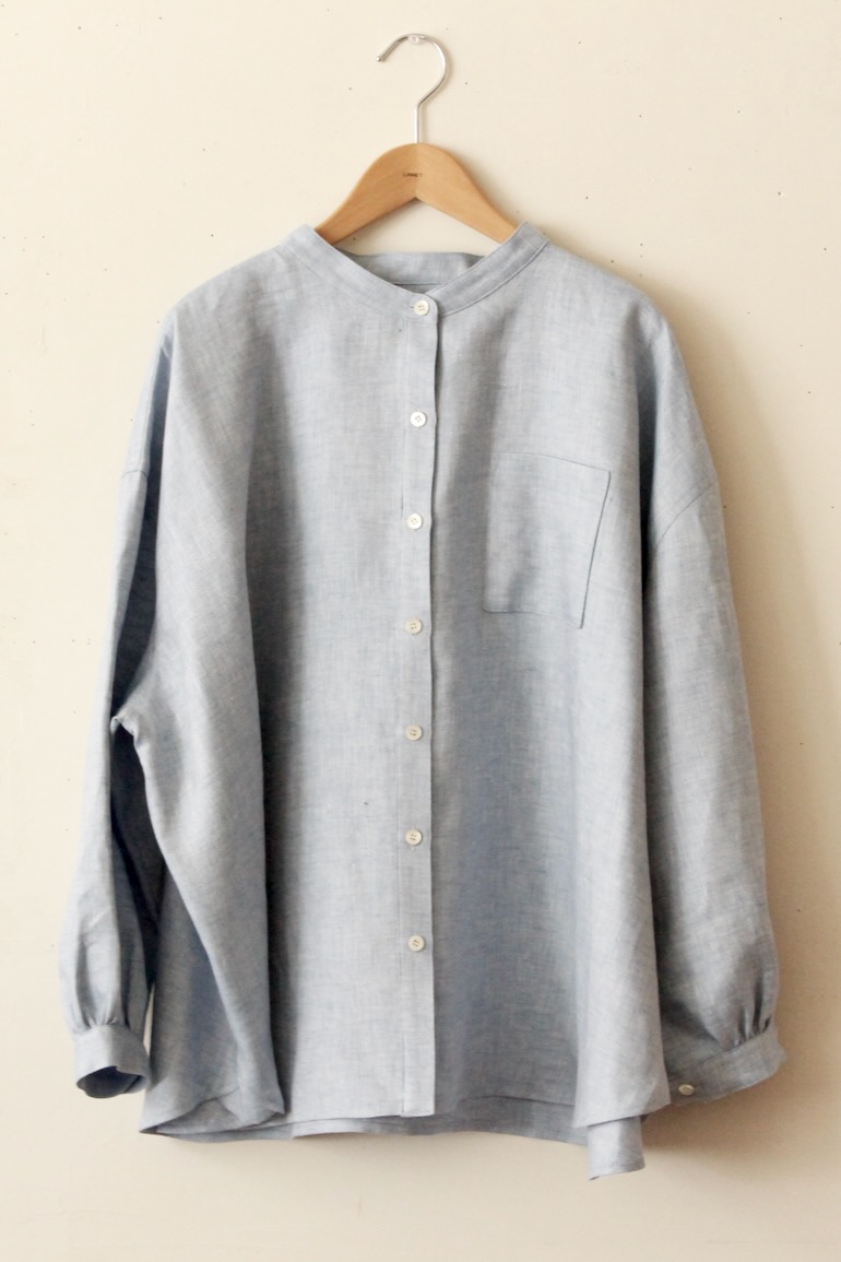 PD No.141　スタンドカラービッグシャツ長袖ギャザー<br />HB17 水色