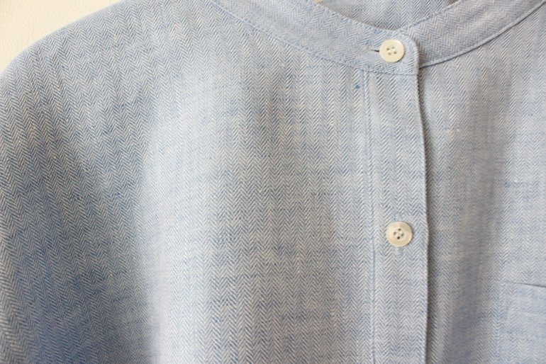 PD No.141　スタンドカラービッグシャツ長袖ギャザー<br />HB17 水色