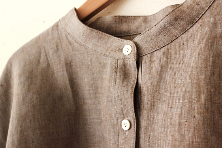 PD No.141　スタンドカラービッグシャツ長袖ギャザー<br />シャンブレイブル-シェ-ド