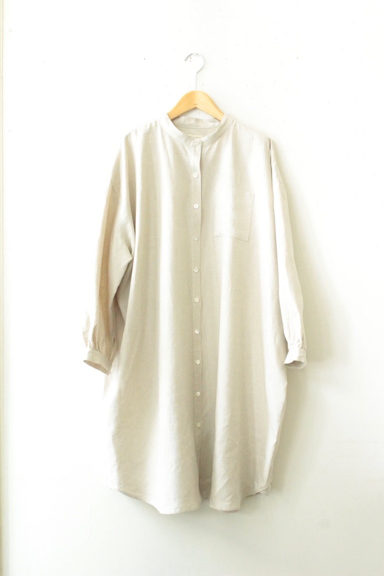 PD No.141　スタンドカラービッグロングシャツ長袖ギャザー<br />クラシックフラックス