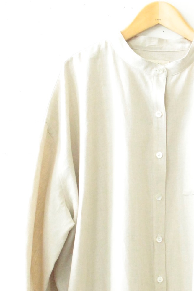 PD No.141　スタンドカラービッグロングシャツ長袖ギャザー<br />クラシックフラックス
