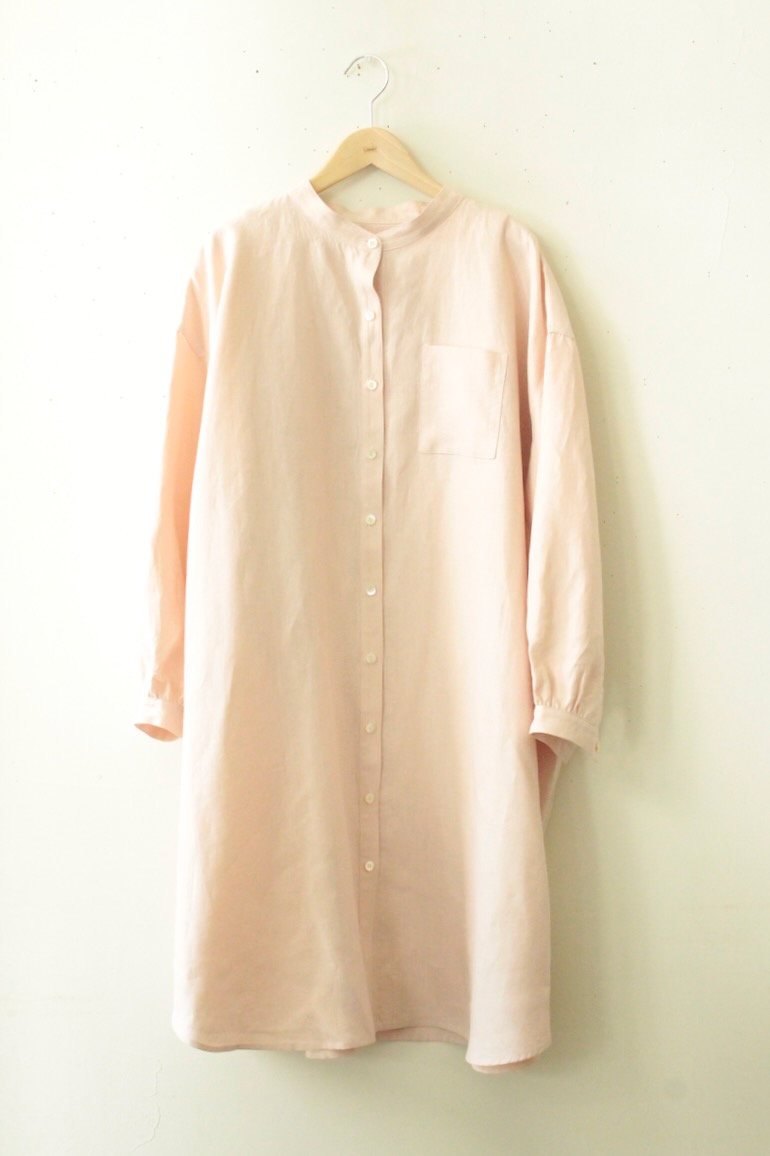 PD No.141　スタンドカラービッグロングシャツ長袖ギャザー<br />クラシックダスティピンク