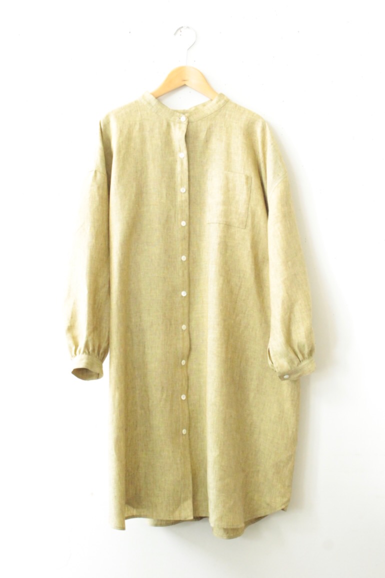 PD No.141　スタンドカラービッグロングシャツ長袖ギャザー<br />シャンブレイワ-ブラ-