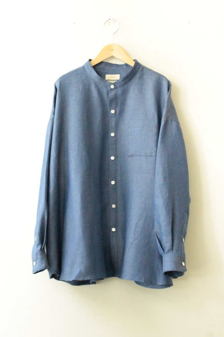 PDNo.143スタンドカラービッグシャツタック長袖<br />HB17グレ-ネイビ-