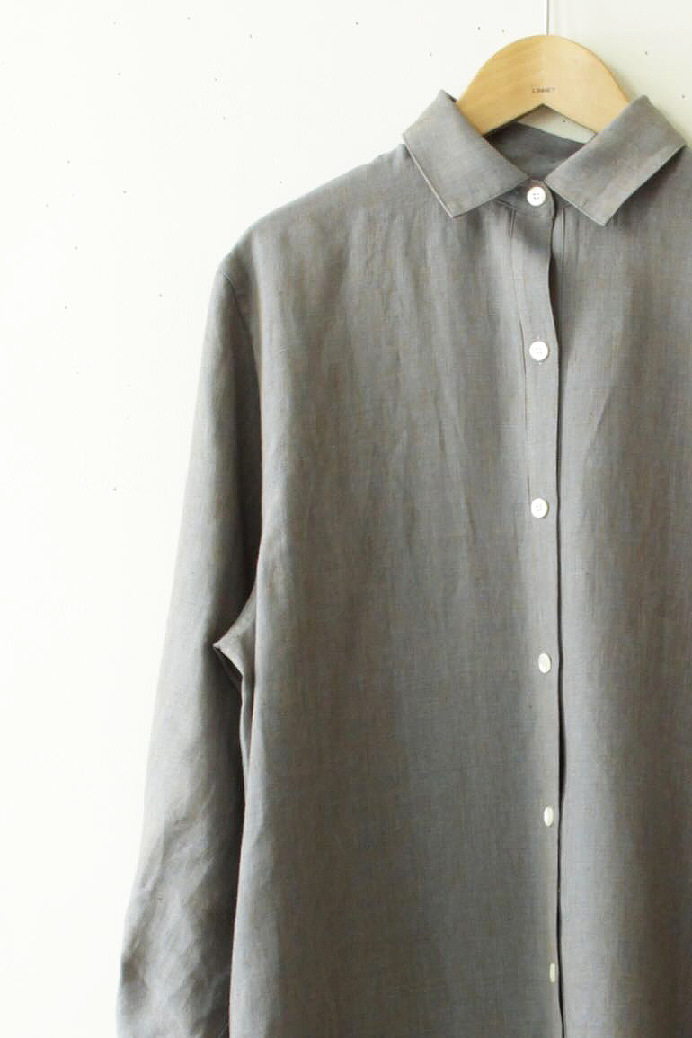 No145シャツカラーロング前開き<br />シャンブレイケルティックブル-