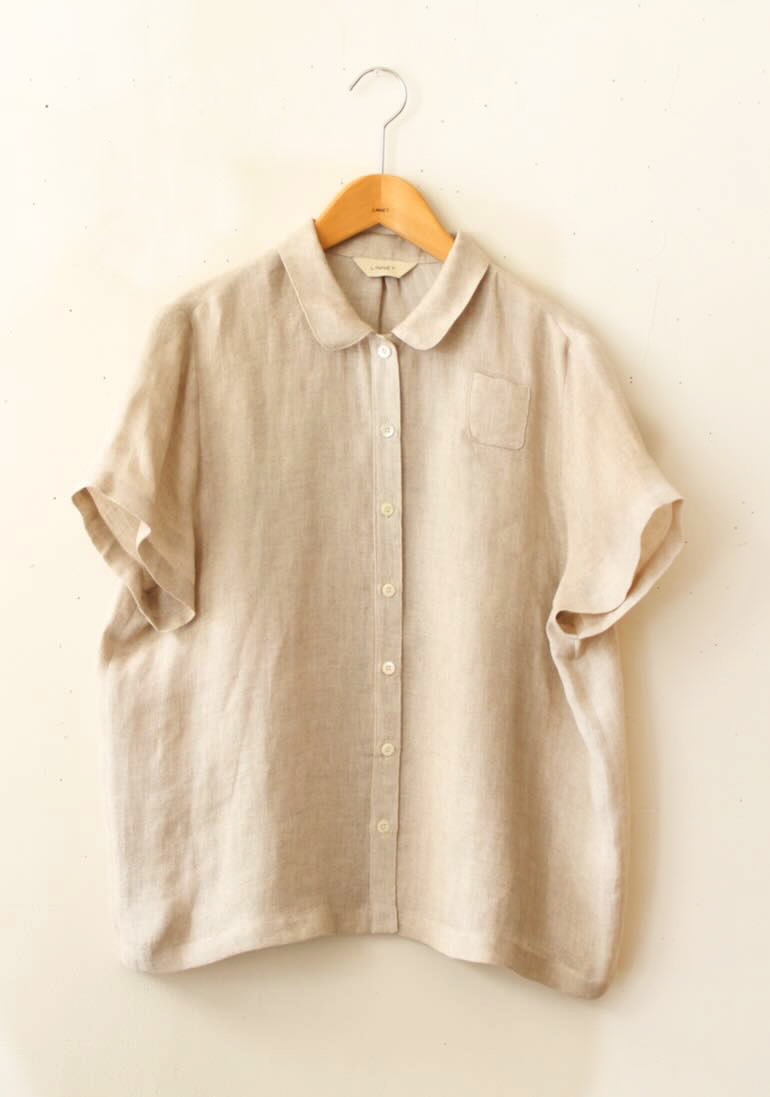 PD No.147丸衿ブラウス　半袖　DG<br />FLAX オイスタ-