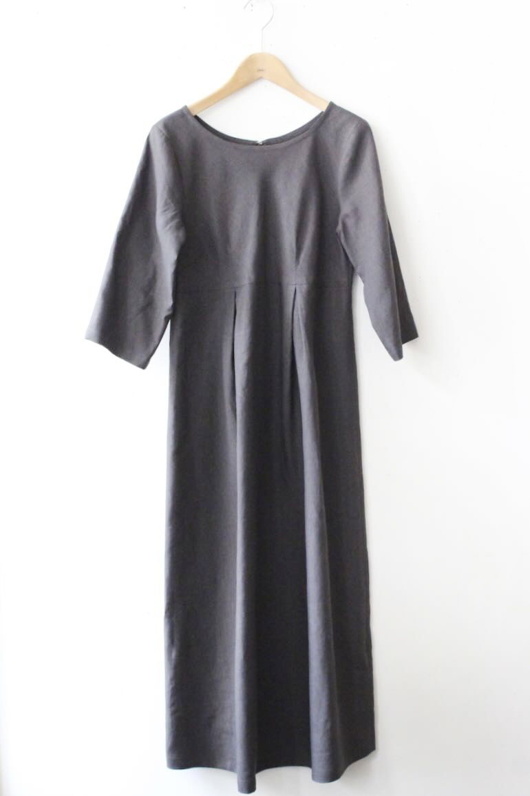 PD_No.34ボックスプリーツワンピース M　七分袖<br />クラシック　エスプレッソ