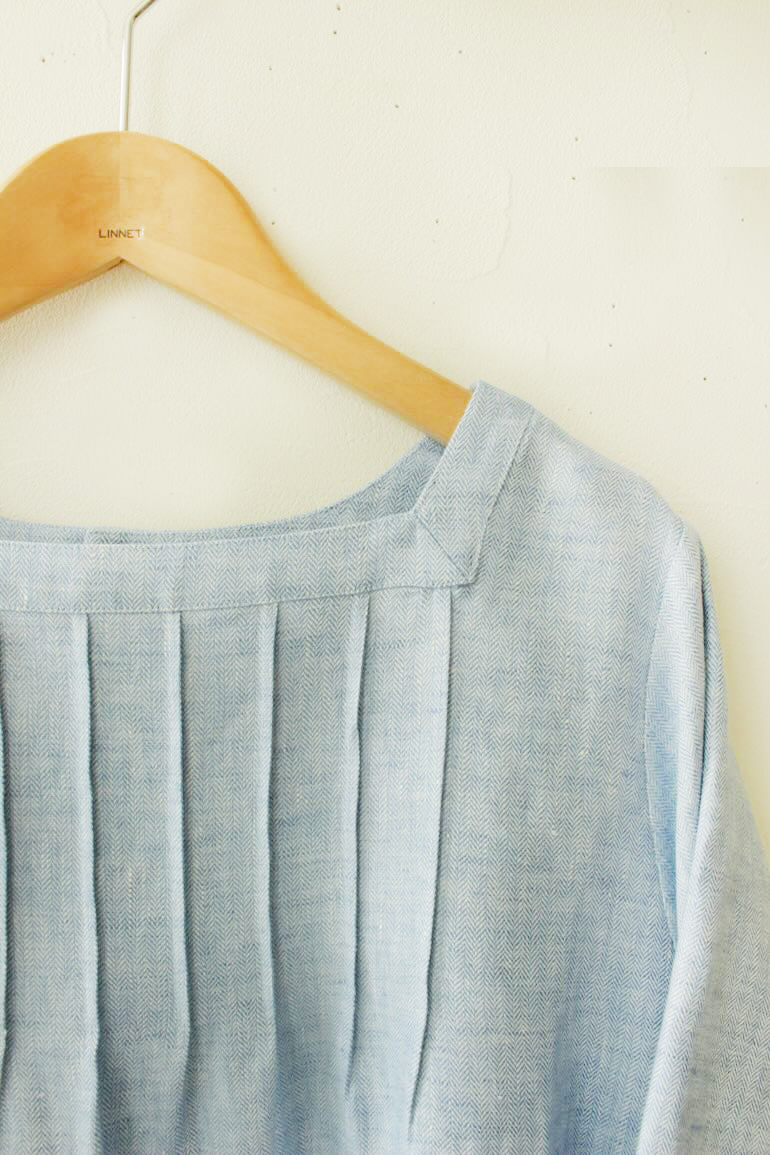 PD  No.43スクエアネックのアンティーク風チュニック<br />リネンHBNO17#3水色