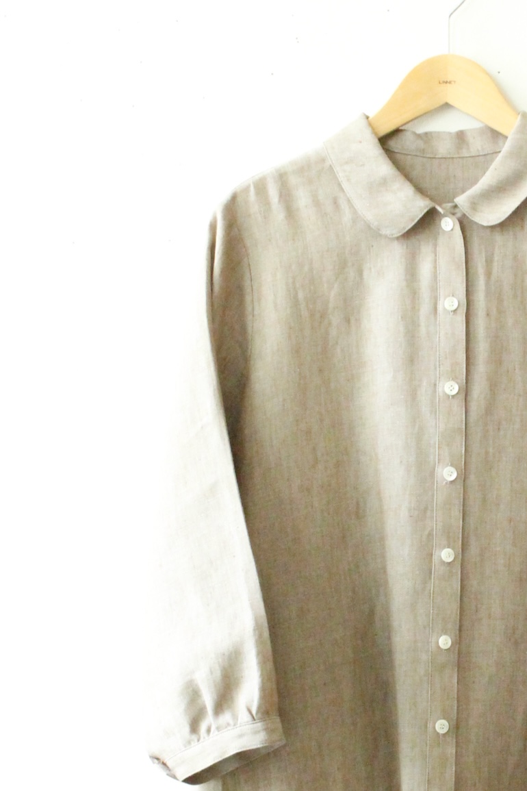 PDNo.74丸衿ドレス 七分袖<br />シャンブレイサンドベ-ジュ