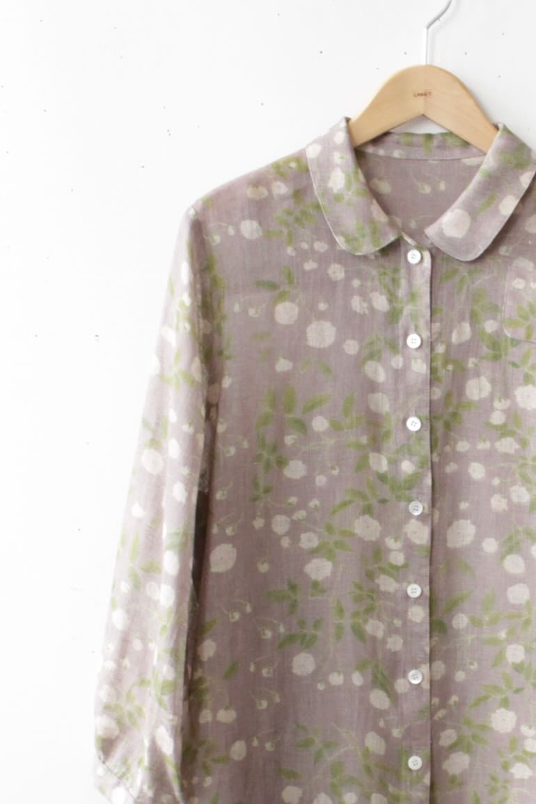 PDNo.74丸衿ドレス 七分袖<br />リネンガ-ゼモッコウバラグレ-