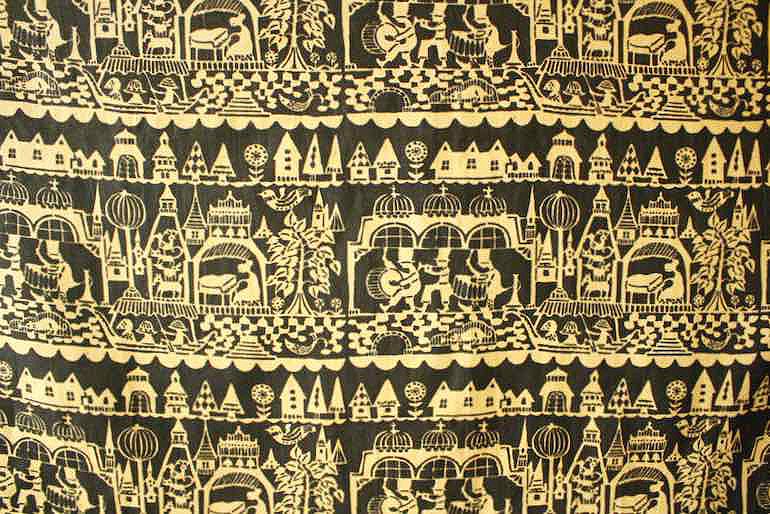 LINNET リネンプリント 水辺のもてなし<br />黒