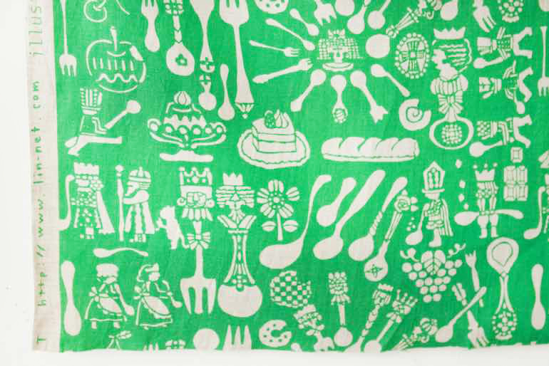 LINNET リネンプリント 一口女王<br />バジルグリ-ン