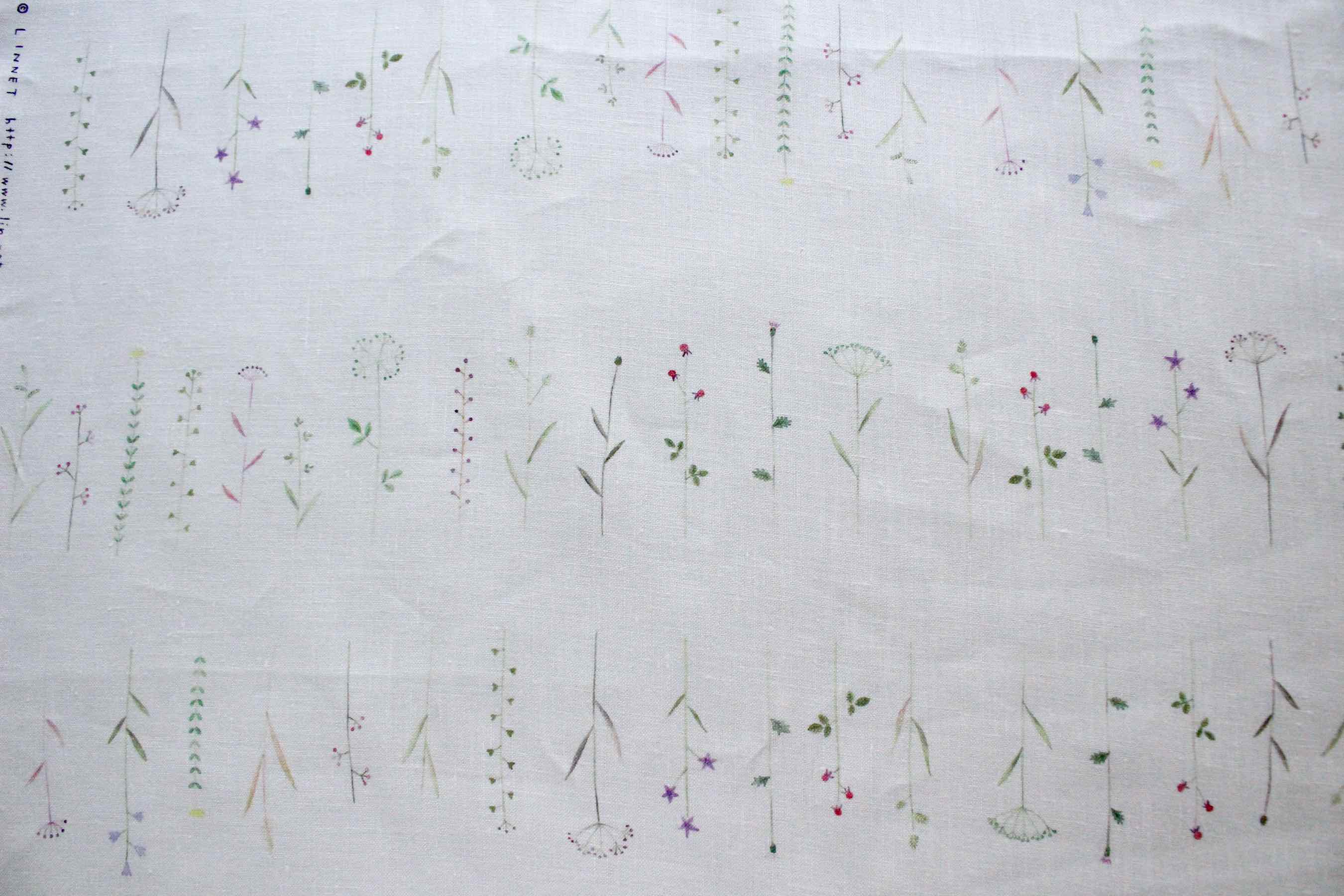 LINNETリネンプリント <br />
花ボーダー1枚の葉は