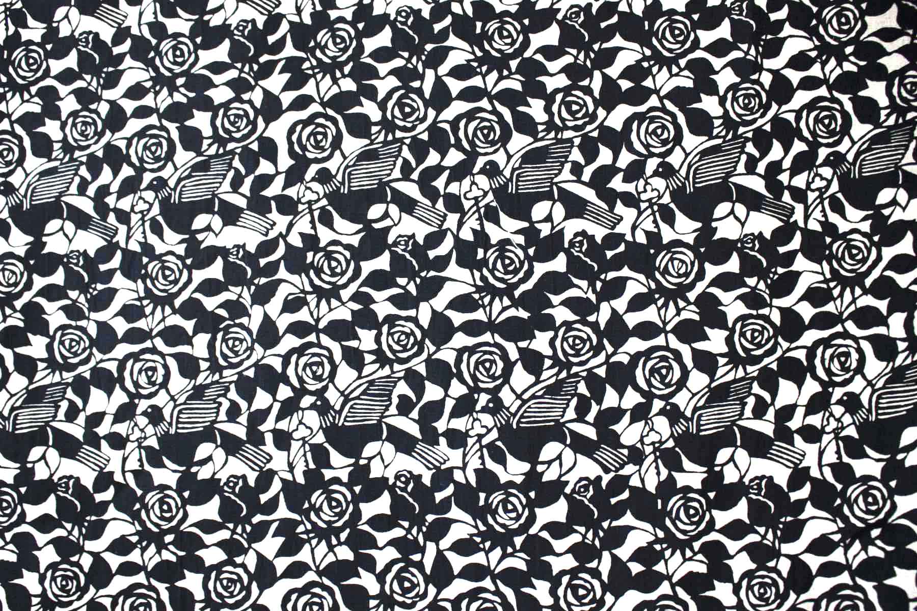 LINNET リネンプリント 薔薇と鳩<br />Flax×黒