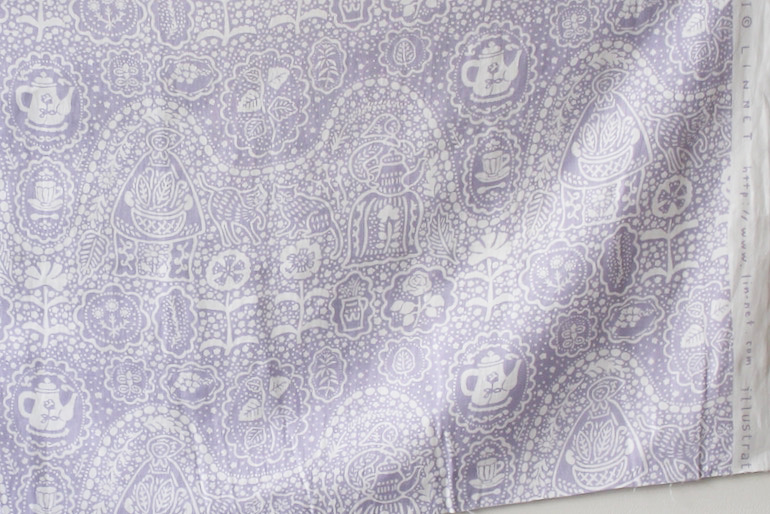 LINNET リネンプリント ハーブティー<br />白×モ-ブ