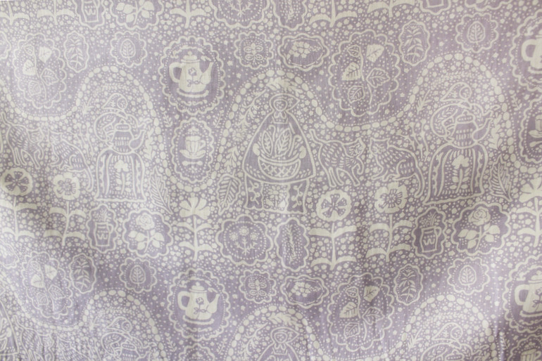 LINNET リネンプリント ハーブティー<br />白×モ-ブ