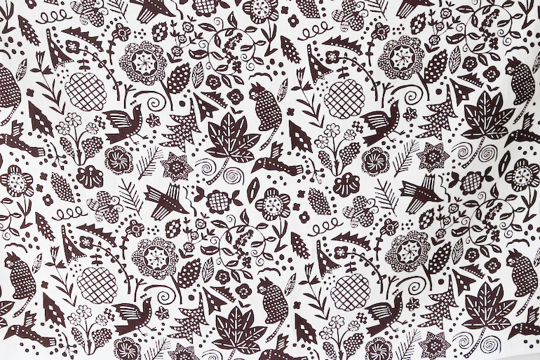 LINNET リネンプリント 明るい外へ<br />黄×焦茶